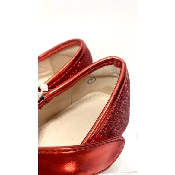 Girls Red Ballet Flats, Cute Baby Toddler Sparkly Butterfly Shoes, Size 7, New - Picture 3 of 10